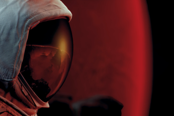 Astronaut being overlooked by Mars created in Unreal Engine